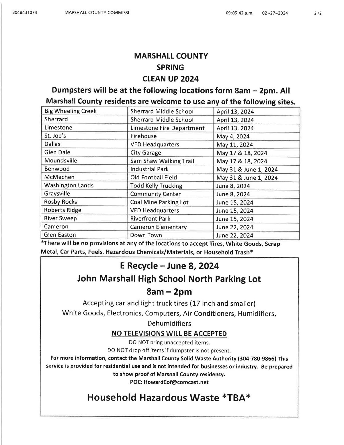 2024 Spring Cleanup City of Glen Dale, WV
